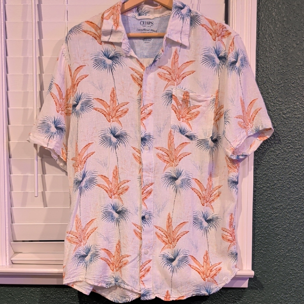 Chaps Men's Floral Print Shirt - White, Orange, and Blue